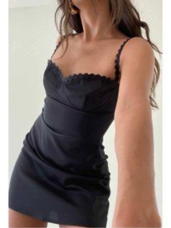 Et Clet Dresses & Skirts - Women’s Black Mini Slip Dress with Lace-Trim Straps